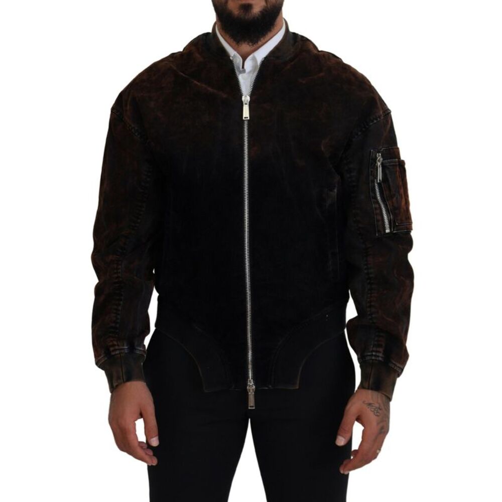 Dsquared² Brown Cotton Bomber Zipper Pocket Sleeves Men's Jacket
